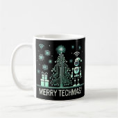 AI Robot mit Tech Christmas Tree - Merry Techmas Kaffeetasse (Links)