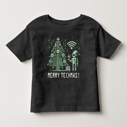 AI Robot mit Tech Christmas Tree - Merry Techmas Kleinkind T-shirt (Vorderseite)