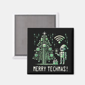 AI Robot mit Tech Christmas Tree - Merry Techmas Magnet (Vorderseite/Rückseite)