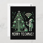 AI Robot mit Tech Christmas Tree - Merry Techmas Postkarte (Vorne/Hinten)