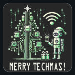 AI Robot mit Tech Christmas Tree - Merry Techmas Quadratischer Aufkleber<br><div class="desc">Feiern Sie den Urlaub mit einer technischen Drehung! Dieses Design umfasst einen KI-Roboter,  der neben einem futuristischen Weihnachtsbaum aus Schaltkreisen und Chips stehend ist. Ideal für Technikfans und für diejenigen,  die Liebe haben,  Ferien mit modernster Technologie zu verbinden.</div>