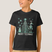 AI Robot mit Tech Christmas Tree - Merry Techmas T-Shirt (Vorderseite)