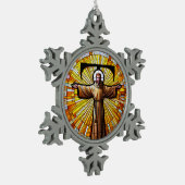 AI Saint Francis von Assisi als Franziskaner Tau 3 Schneeflocken Zinn-Ornament (Links)