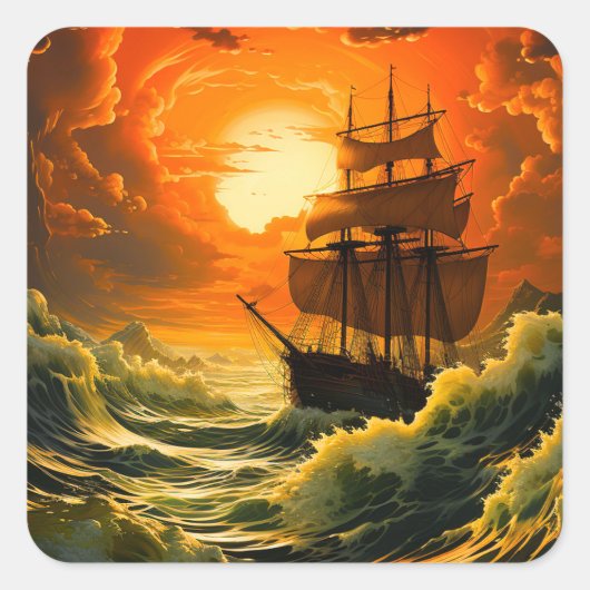 Ai Ship bei Sunset Quadratischer Aufkleber (Vorderseite)