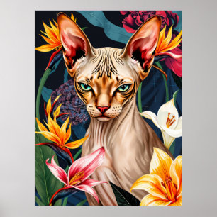 AI Sphynx-Katzenporträt – Kühne & Farbige Kunst Poster