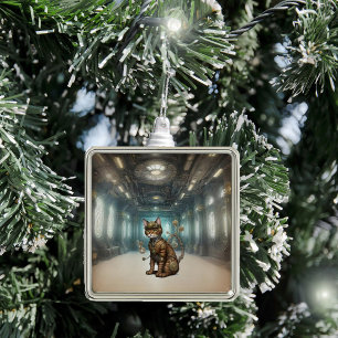AI Steampunk Cat Ornament Aus Metall