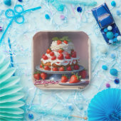 AI Sweet Strawberries Square Paper Plate Pappteller (Party)