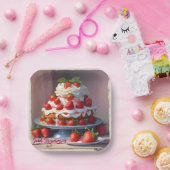 AI Sweet Strawberries Square Paper Plate Pappteller (Party)