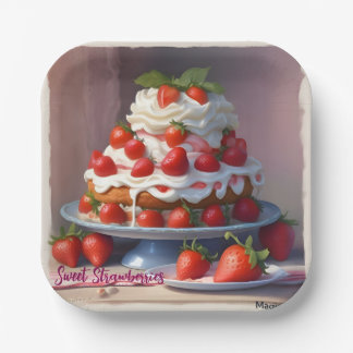 AI Sweet Strawberries Square Paper Plate Pappteller