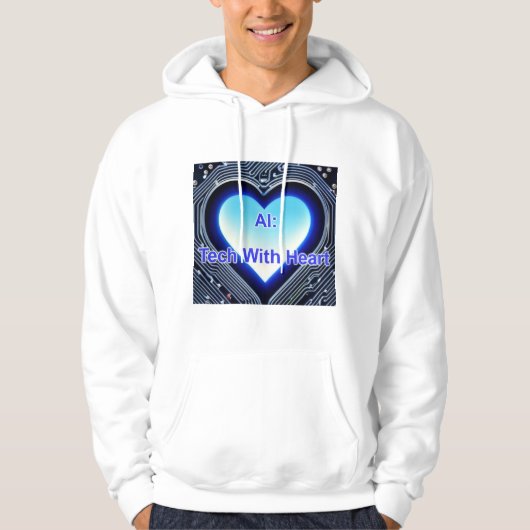 AI: Tech with Heart Men's White Hoodie (Vorderseite)