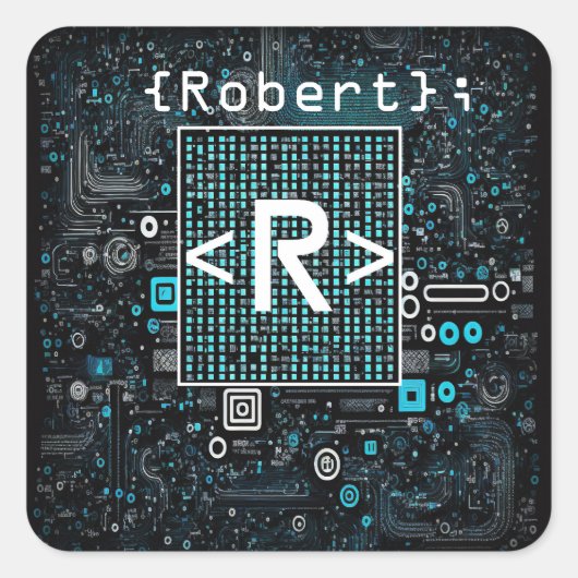 Ai - Technologie - Coding Monogram - Letter R Quadratischer Aufkleber (Vorderseite)