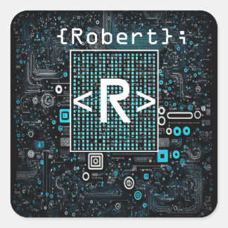 Ai - Technologie - Coding Monogram - Letter R Quadratischer Aufkleber
