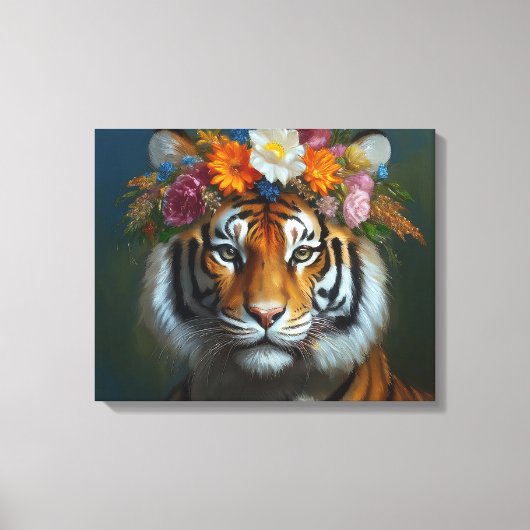 AI Tiger mit Blume Leinwanddruck (Vorderseite)