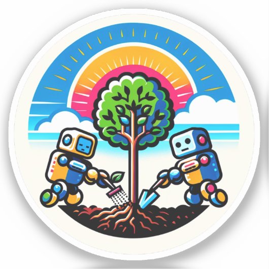 AI Tree Planter Sticker Öko-freundliches Robot-Des (Vorderseite)