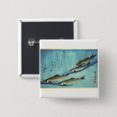 Ai (Trout) - Hiroshige Farbe Japanischer Fisch Pri Button (Vorne & Hinten)