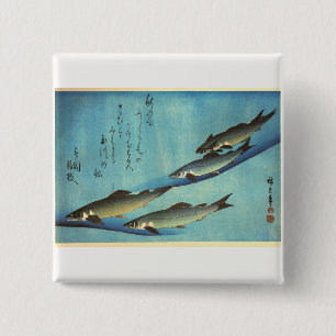 Ai (Trout) - Hiroshige Farbe Japanischer Fisch Pri Button