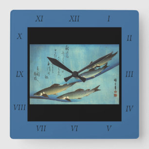 Ai (Trout) - Hiroshige's Color Japanese Fish Print Quadratische Wanduhr