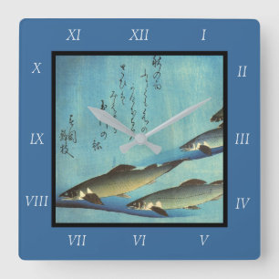Ai (Trout) - Hiroshige's Color Japanese Fish Print Quadratische Wanduhr