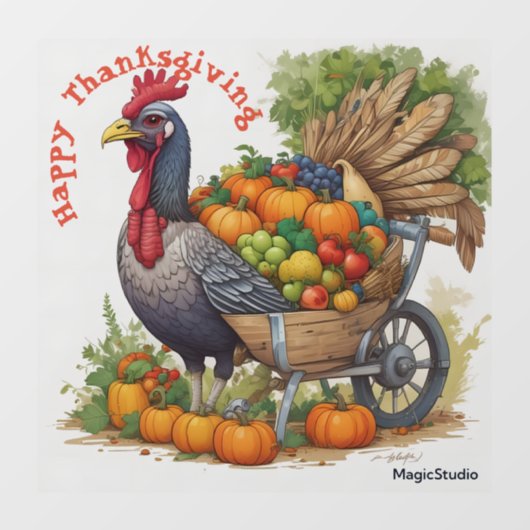 AI Turkey & Wheelbarrow Erntedank Window Decal Fensteraufkleber (Blatt)