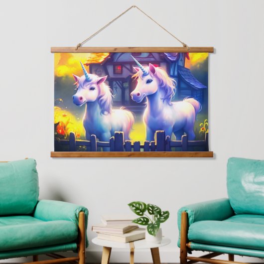 Ai Unicorns Wandteppich Mit Holzrahmen (Wohnzimmer)