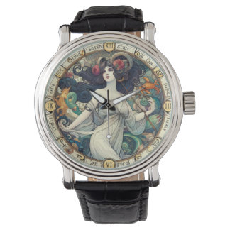 AI unterstützte Art-Deco-Uhrendesign von Lady mit Armbanduhr