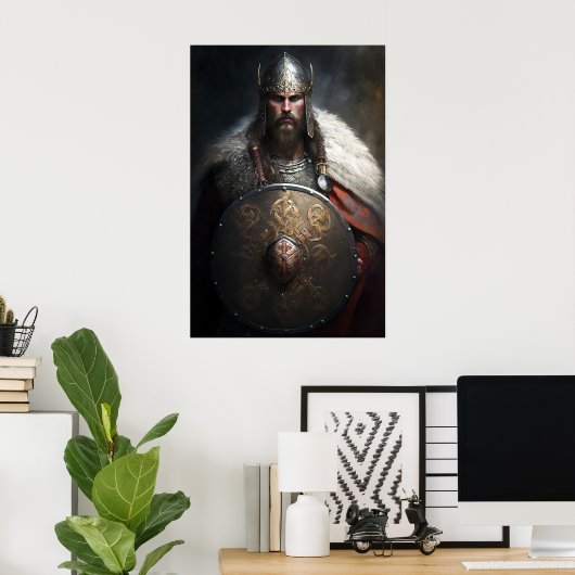 AI Viking Warrior Holding Shield Poster (Heimbüro)