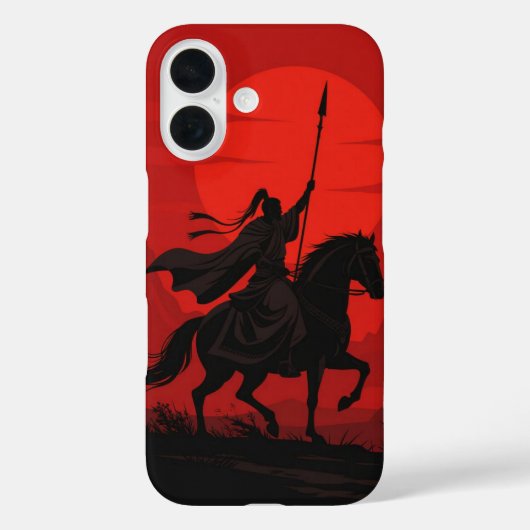 AI Warrior iPhone Cover – Epic Red Sun Silhouette  (Rückseite)