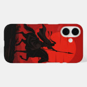 AI Warrior iPhone Cover – Epic Red Sun Silhouette  (Rückseite (Horizontal))