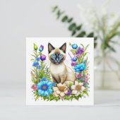 Ai Watercolor Siamese Cat in Blume (Stehend Vorderseite)