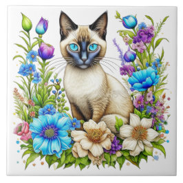 Ai Watercolor Siamese Cat in Blume Fliese