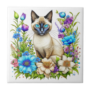 Ai Watercolor Siamese Cat in Blume Fliese