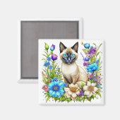 Ai Watercolor Siamese Cat in Blume Magnet (Vorderseite/Rückseite)