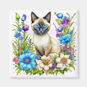 Ai Watercolor Siamese Cat in Blume Magnet (Vorne)