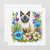 Ai Watercolor Siamese Cat in Blume Mitteilungskarte (Vorne/Hinten)