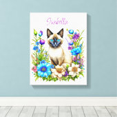 Ai Watercolor Siamese Katze in Blume Personalisier Leinwanddruck (Insitu (Holzboden))