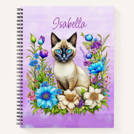 Ai Watercolor Siamese Katze in Blume Personalisier Notizblock