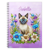Ai Watercolor Siamese Katze in Blume Personalisier Notizblock (Vorderseite)