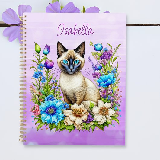 Ai Watercolor Siamese Katze in Blume Personalisier Planer