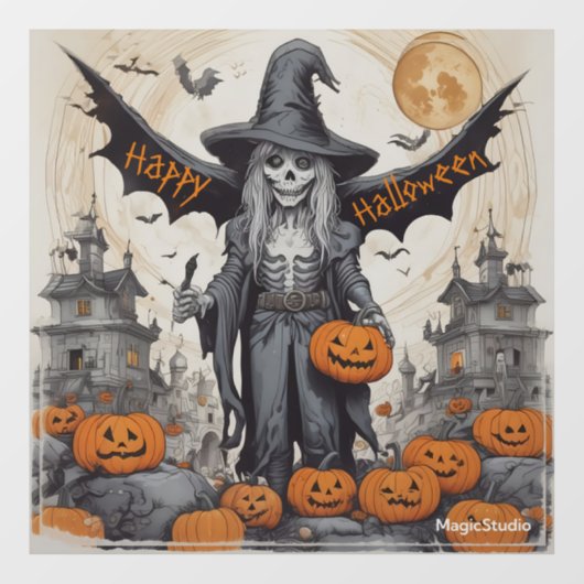 AI Winged Skeleton Halloween Window Cling Decal Fensteraufkleber (Blatt)