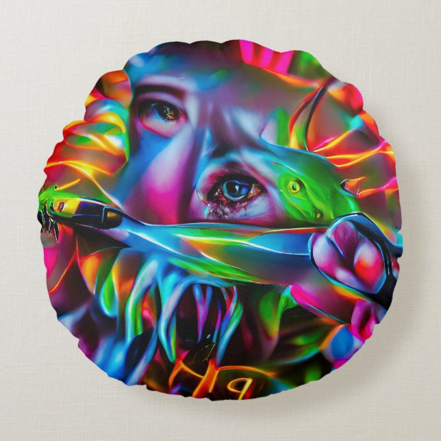 Aichmophobie: Vivid Surreal Art Rundes Kissen (Vorderseite)