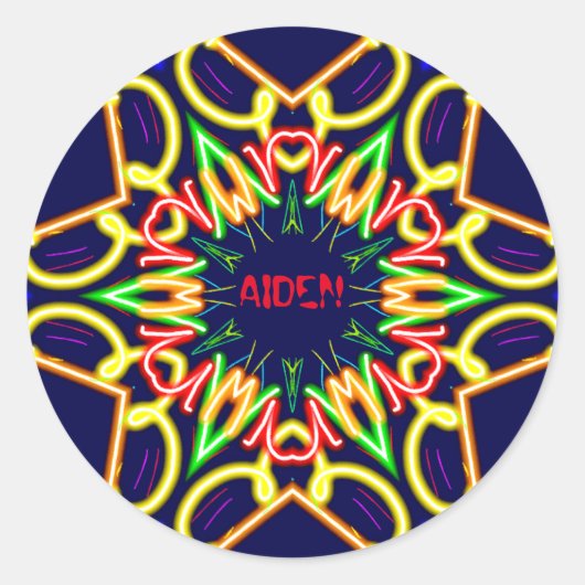 AIDEN ~Fluoro Alien Pattern ~ Personalisiert Runder Aufkleber (Vorderseite)