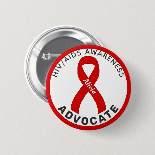 Aids-Advocation Ribbon White Button (Vorne & Hinten)