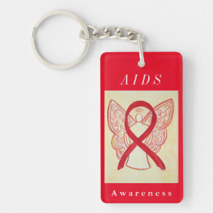 Aids Awareness Red Ribbon Guardian Angel Key Chain Schlüsselanhänger