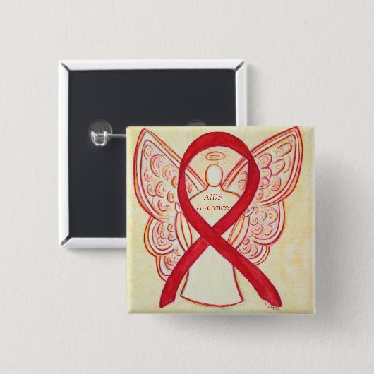 Aids Awareness Ribbon Angel Custom Art Button (Vorne & Hinten)
