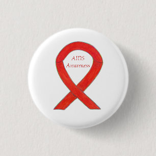 Aids Awareness Ribbon Custom Art Button