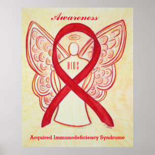 Aids Awareness Ribbon Red Angel Custom Art Posters Poster