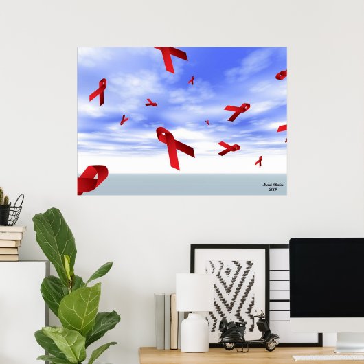 AIDS-Ribbons schweben im Himmel-Poster Poster (Heimbüro)