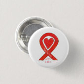 Aids und HIV-Bewusstsein Herz Ribbon maßgeschneide Button (Vorne & Hinten)