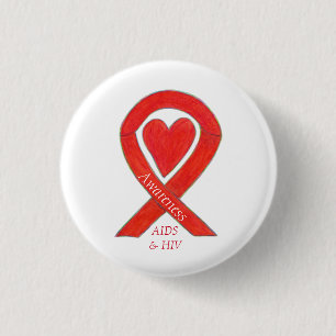 Aids und HIV-Bewusstsein Herz Ribbon maßgeschneide Button