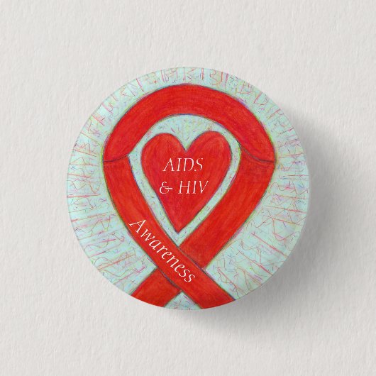 Aids und HIV-Bewusstsein Herz Ribbon maßgeschneide Button (Vorderseite)